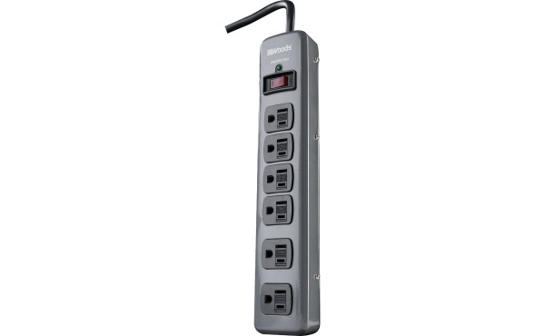 Woods 6-Outlet 900J Dark Gray Surge Protector Strip with 3 Ft. Cord